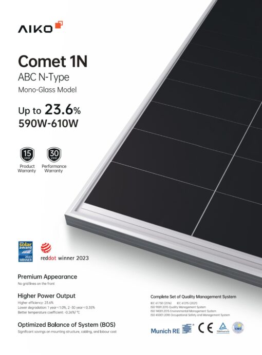 Tấm pin mặt trời N-type ABC AIKO 600w 1 mặt kính- Cao Cấp - Ảnh 3