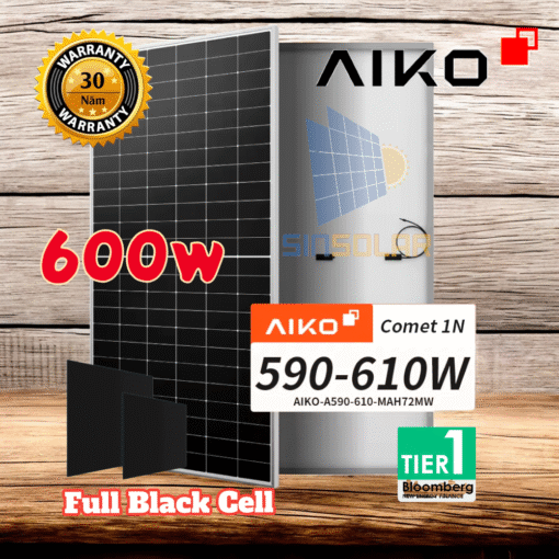 Tấm pin mặt trời N-type ABC AIKO 600w 1 mặt kính- Cao Cấp