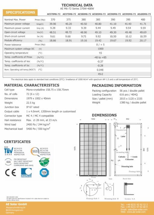Tấm pin AE Solar 370 Wp cũ thanh lý - Ảnh 3