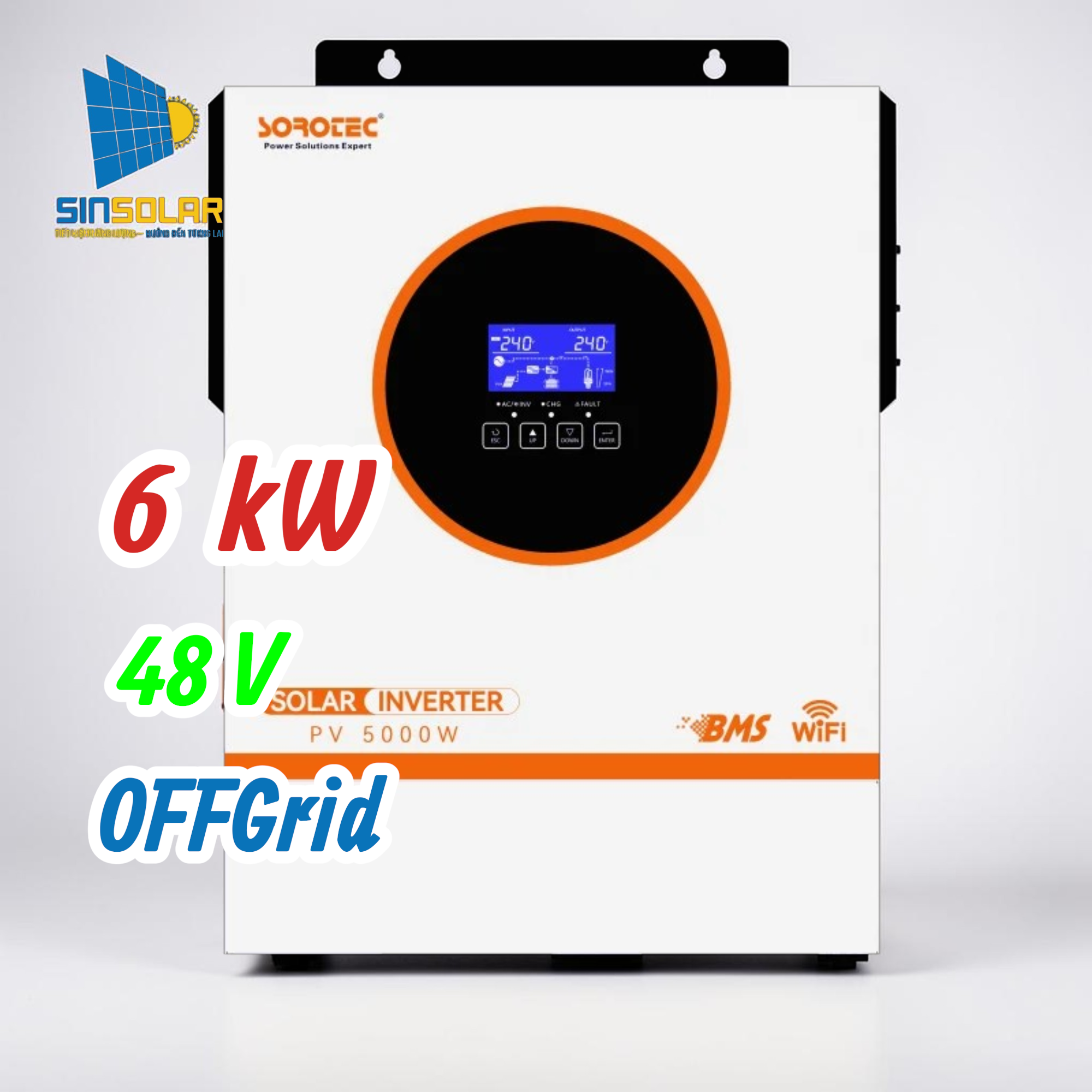 INVERTER BIẾN TẦN ĐỘC LẬP LƯU TRỮ SOROTEC 6000W-48V - 1 MPPT , ĐÃ BAO GỒM WIFI, MÃ: REVO VMII 6KW