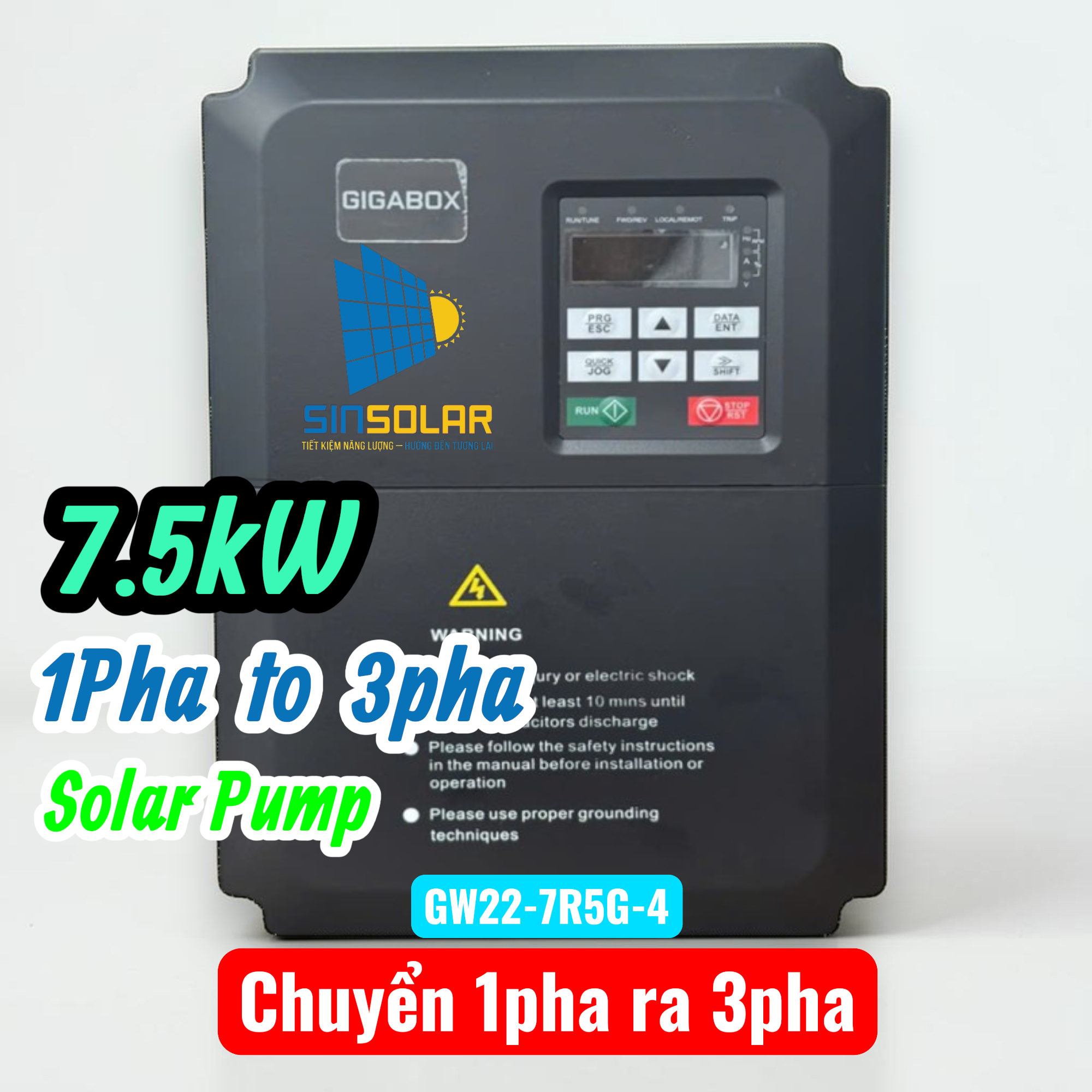 BIẾN TẦN BƠM GIGABOX 7.5KW 1Pha AC ra 3pha AC GW22-7R5G-4