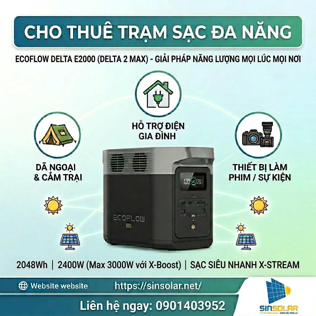 CHO THUÊ TRẠM ĐIỆN DI ĐỘNG ECOFLOW E2000 (DELTA 2 MAX)